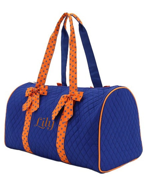 Large Royal Blue and Orange Quilted Duffle Bag by embroideryfox