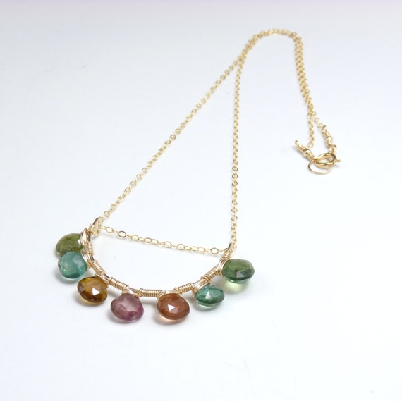 Items similar to Rainbow Tourmaline Necklace - 14k Gold Fill Sunset ...