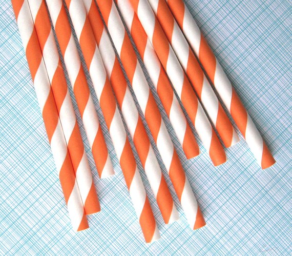 Orange Striped Paper Straws with Free Printable DIY Flags (50) Il_570xn