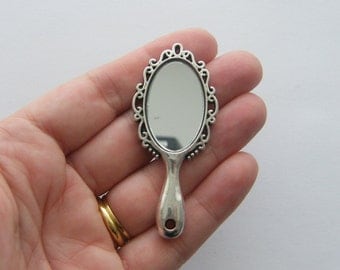 1 Huge mirror pendant antique silver tone P291