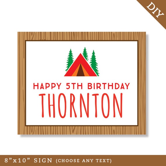 Camping Party Personalized DIY printable sign