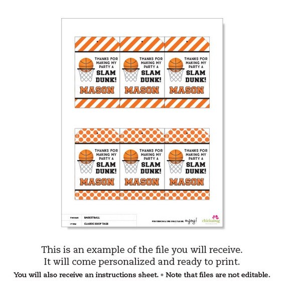 Basketball Party Personalized DIY printable favor tags