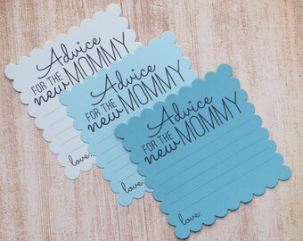 Mommy Advice Cards - Baby Shower - Advice for the New Mommy - Scallop Square Die Cut Cards - 4.5 Inches - Boy - Baby Shower Game - Blue