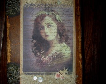 Vintage Lace Collage Tag Edwardian Serene Girl Extra Large