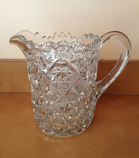 Cut Glass Water Pitcher Heavy 5 Lb Weight Vintage 1960s 7495