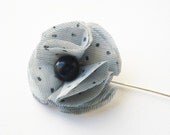 Flower lapel pin with blue polka dots, men's boutonniere stick pin, flower brooch