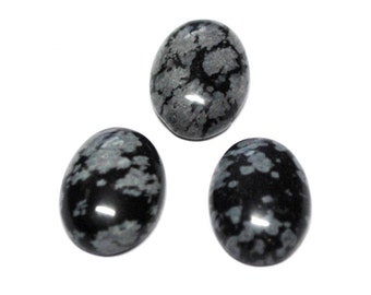 Natural Snowflake Obsidian Oval Cabochons - 3 pcs Parcel - 14.0 x 10.0 x 4.3 mm - 12.4 ct - 141205-26