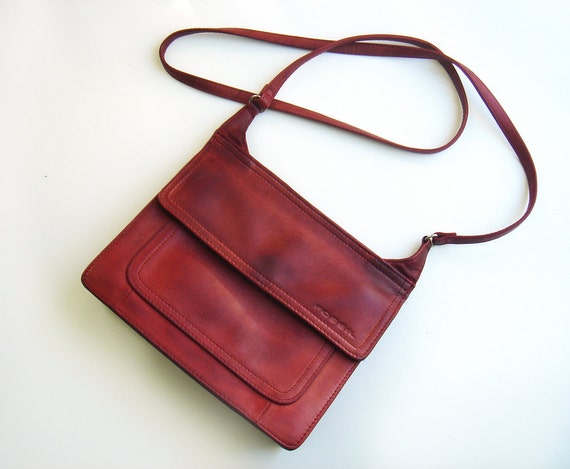 Vintage Fossil Red Leather Crossbody Bag Shoulder Bag Wine