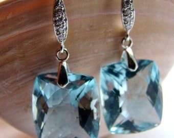 Sale Luxury Sky Blue Topaz Pave Sterling Silver Earrings
