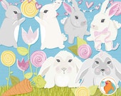 Cute Easter Bunny Clip Art, Rabbit Digital Graphic, Spring ClipArt, Easter Card Making, Digital Scrapbook, CU Illustration