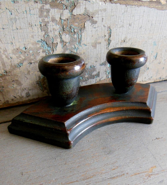 Double Candle Holder Dark Gray Painted by turquoiserollerset