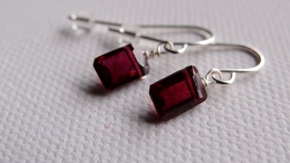 Dainty garnet earrings January birthstone small by lyndsaydayle