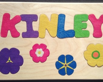 Wooden Custom Name Puzzle - any name & flowers for girls