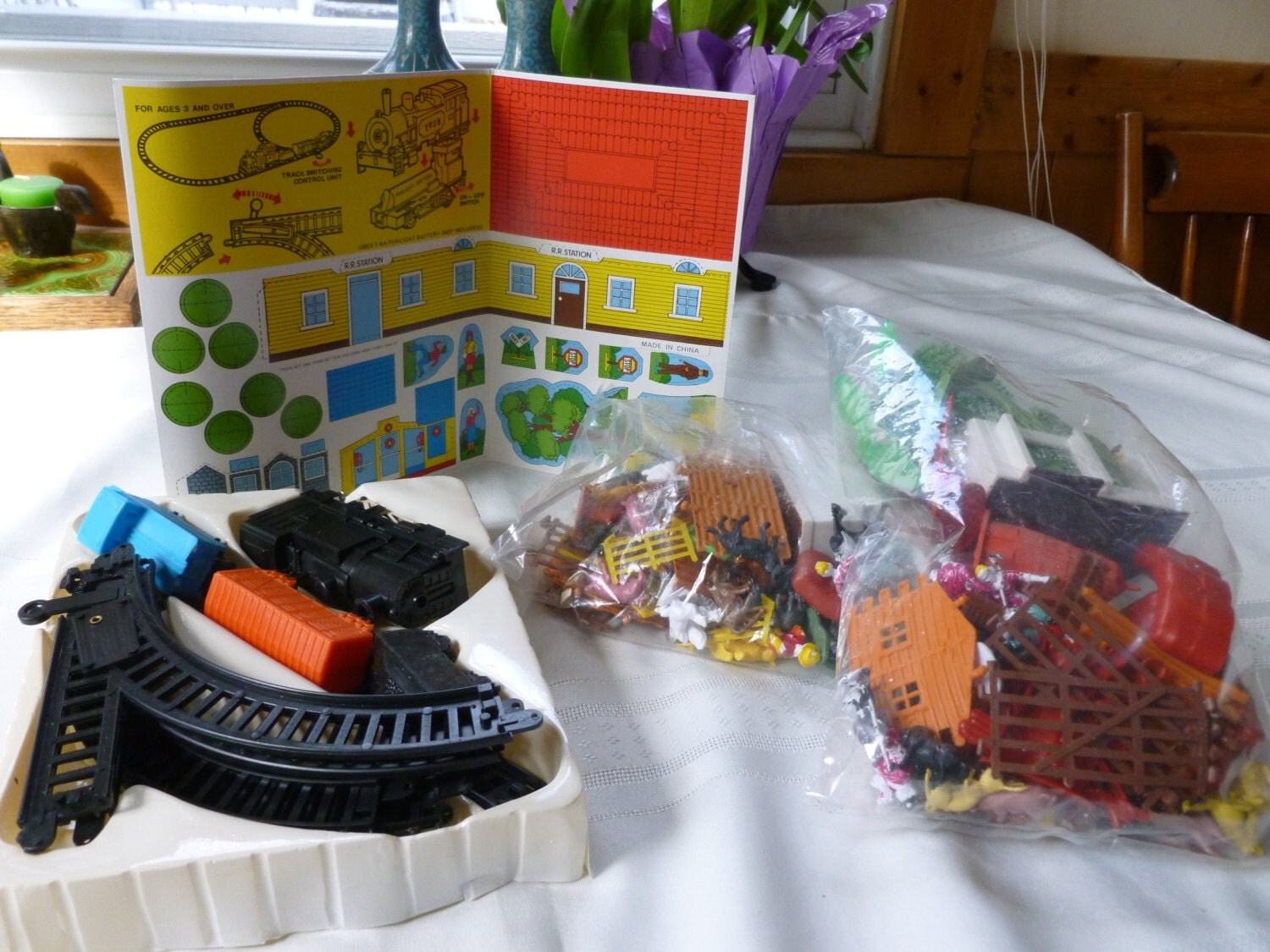 SALE Vintage Plastic Train Set and Two Bags of Plastic