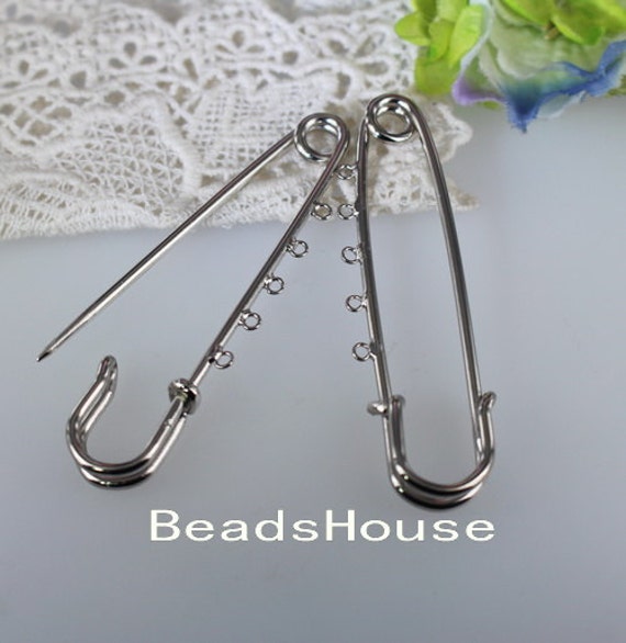 6 Pcs 70mm Silver Plated Safety Pin / Brooch with 5Holes