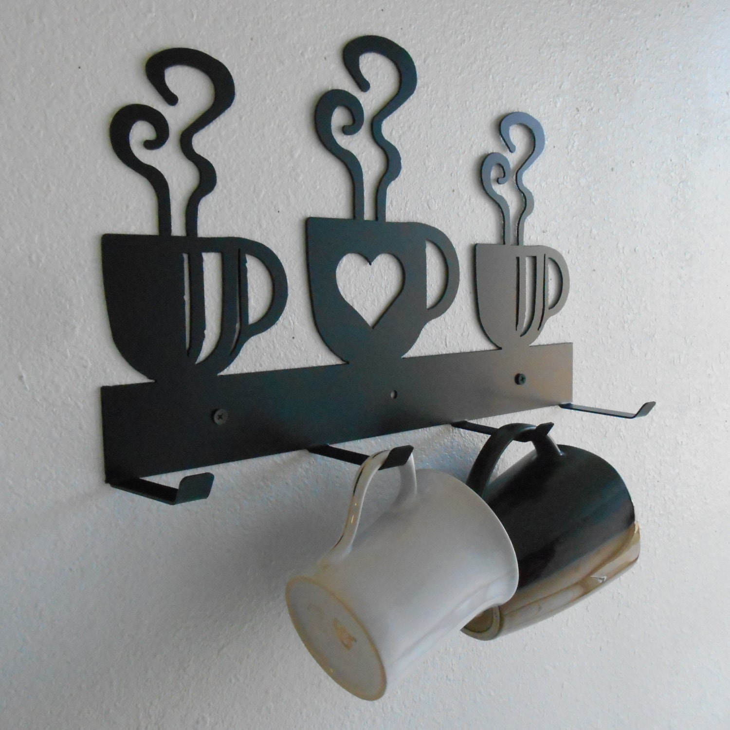 Coffee Cup Mug Rack / Four Cup Holder / Metal Wall Hanging