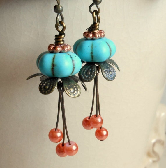 Turquoise Pumpkin Earrings Pumpkin JewelryTulip by ATouchofRomance