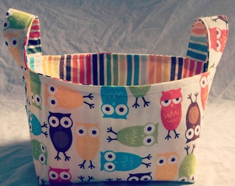 Fabric basket- Owl Basket- Owl Decor- Owl Baby Gift- Owl Nursery