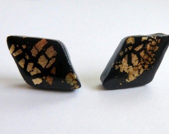 Black Stud Earrings Black Post Earrings Black Diamond Stud Earrings Black Diamond Post Earrings Polymer Clay