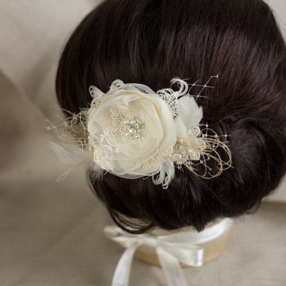 Wedding hair piece Bridal hair flower rustic Hair by LeFlowers