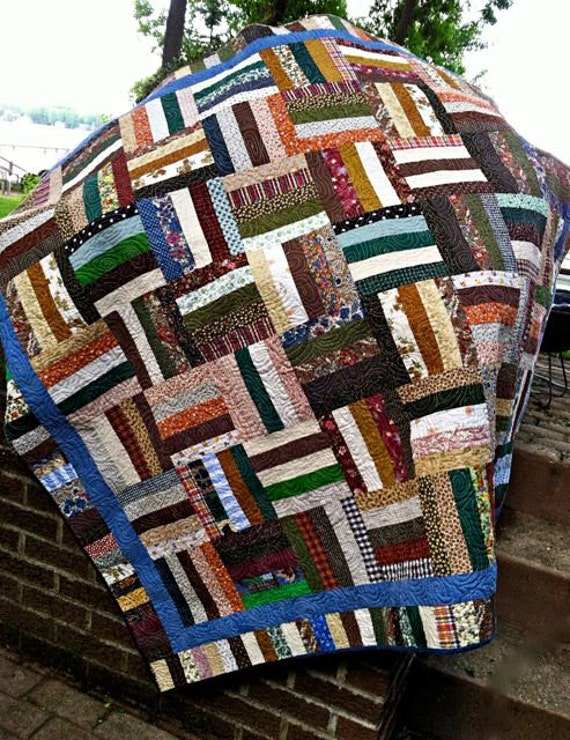 Quilted Scrappy Rail Fence Patchwork Lap Quilt by DocksideDesigns