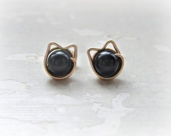 Black Cat Stud Earrings Copper Earrings Halloween Earrings