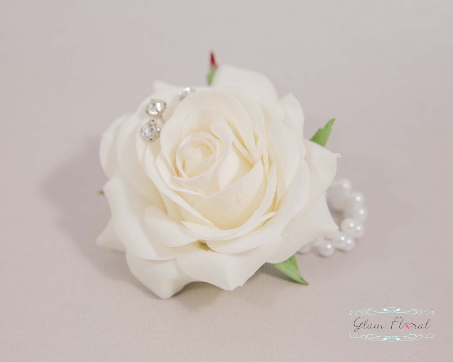 Child's Wrist Corsage. Small Cream White Rose w.