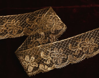 1 yard Antique French gorgeous metal lace gold patina 1.5" wide trim patina collar trim flapper 1900s 1920 edwardian millinery