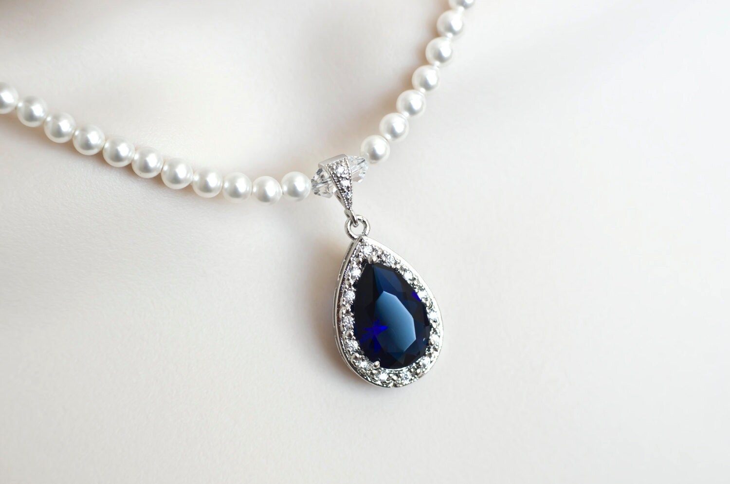 Blue Sapphire Necklace Bridal Necklace Bridal Pearl and Blue