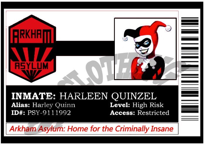 Dr. Harleen Quinzel Arkham Cartoon INMATE Badge