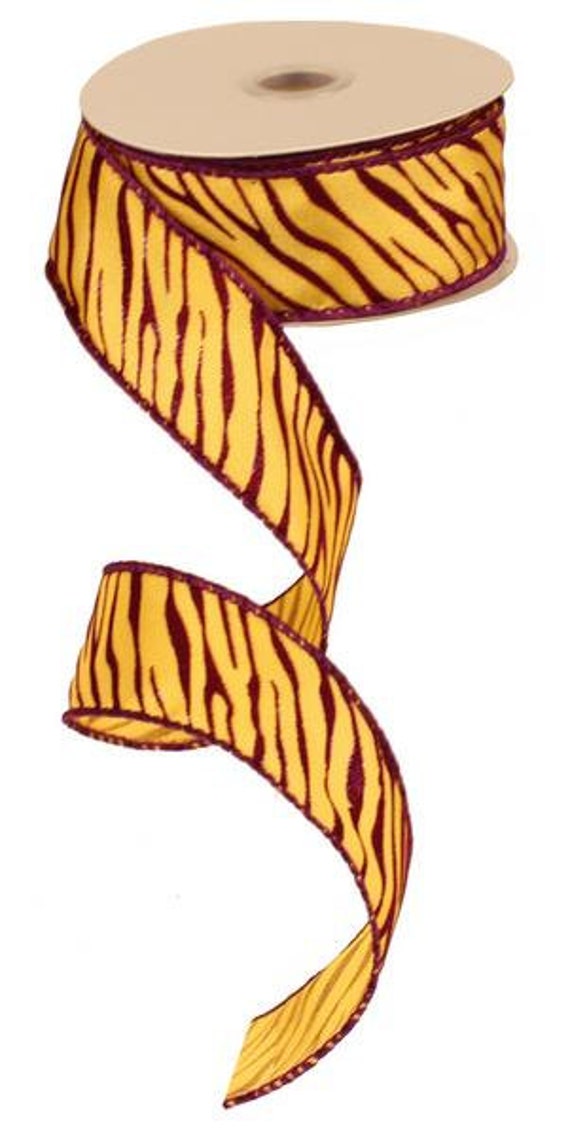 Purple Yellow Tiger Print Silk Ribbon RW6058 College Ribbon
