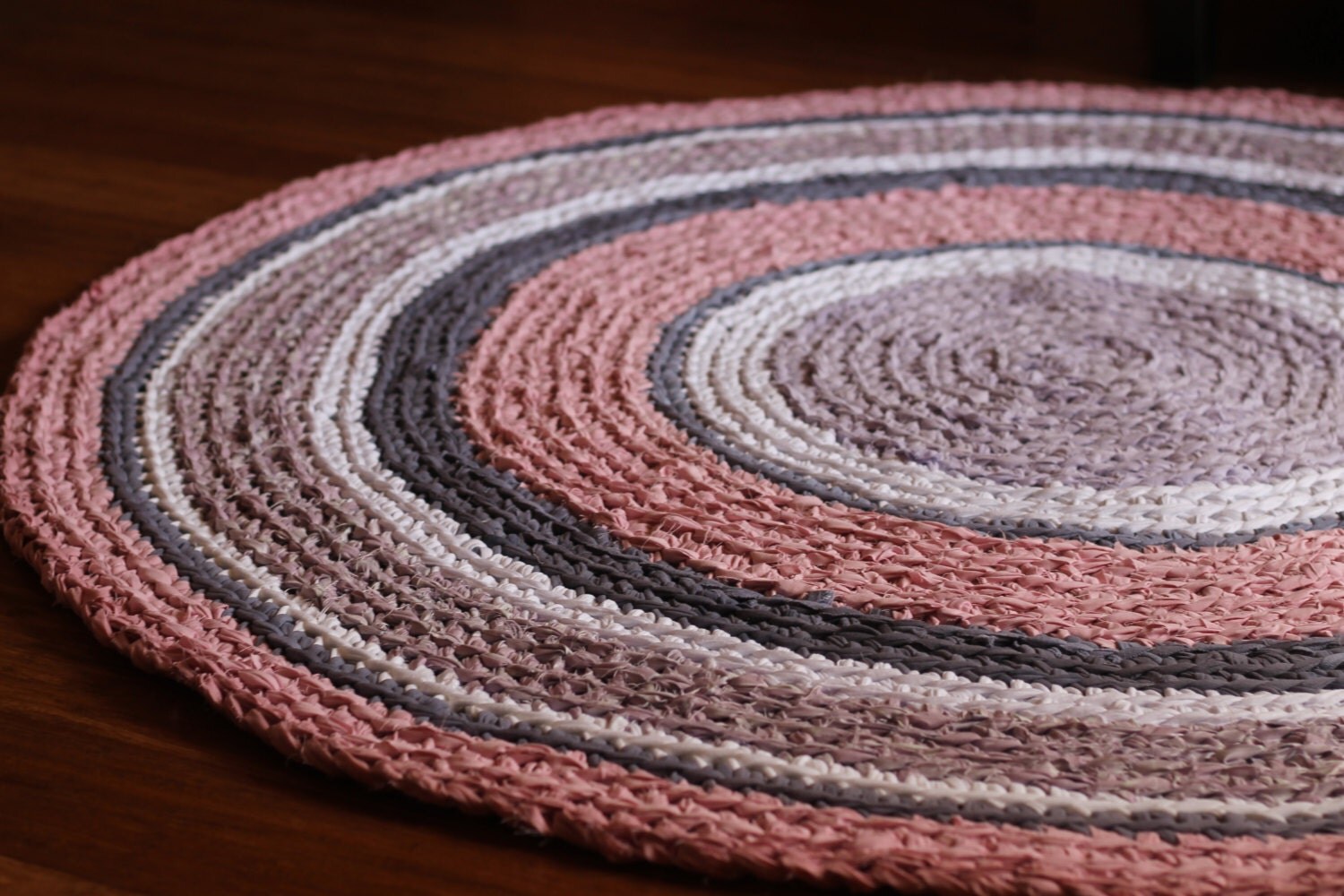 Nursery rug Soft Pink Lavender Gray and White Round Rug