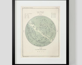 August Constellation Star Chart Popular Guide to the Heavens Art Print 46