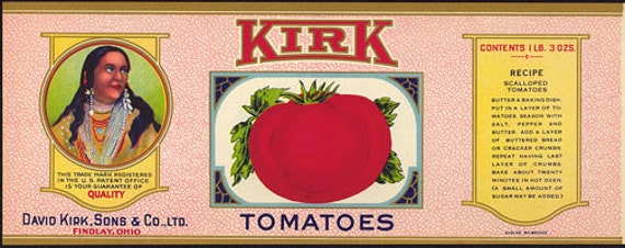 1920s Rare Tomato Love Apple Findlay Ohio David Kirk Sons Original Indian Maiden