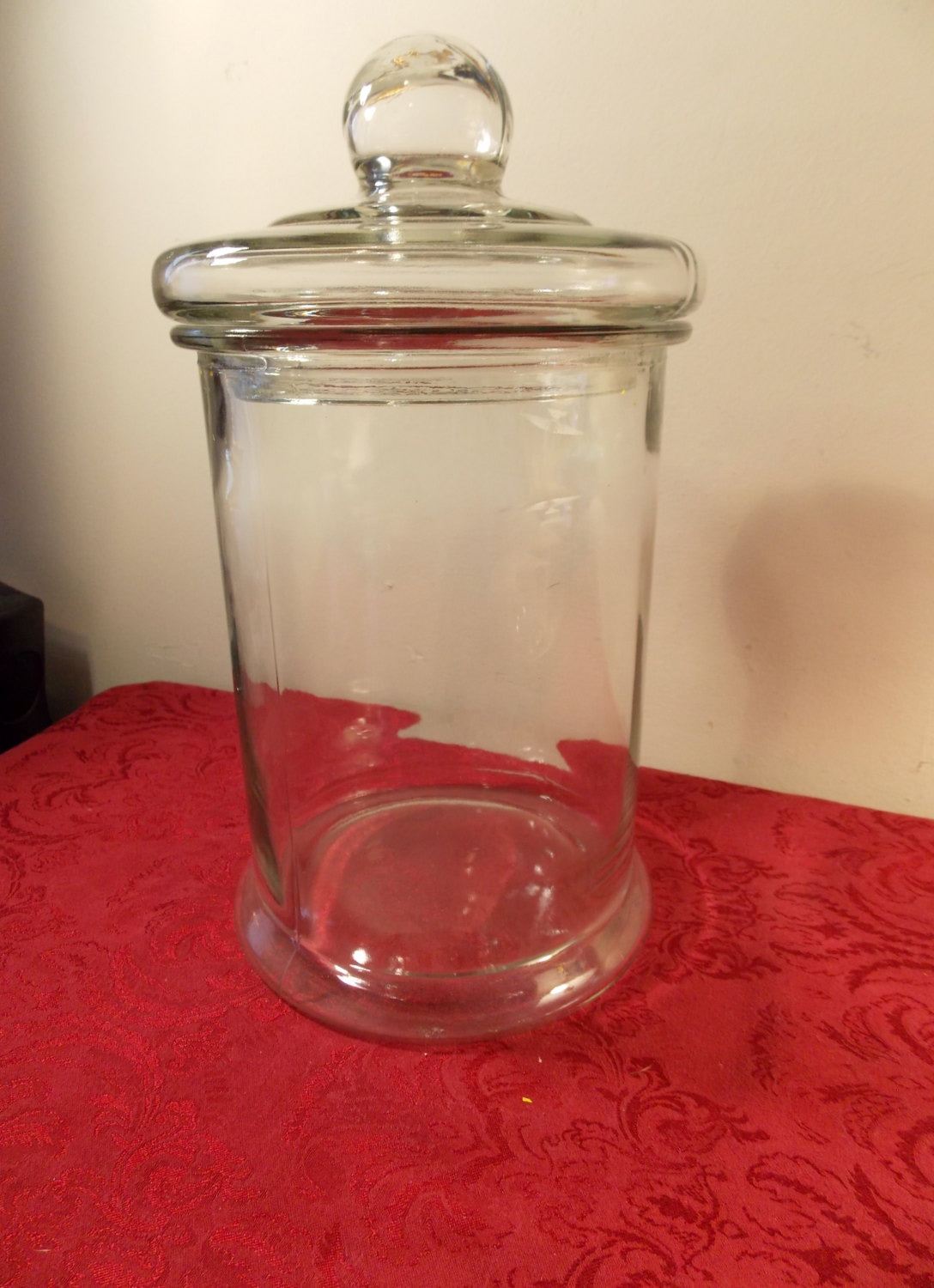 Clear glass specimen jar and lid apothecary stands 13 1/2 by Daiya