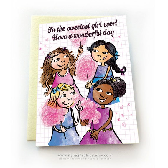 Items similar to Candy Floss, Happy Birthday Card, Multicultural Cards ...