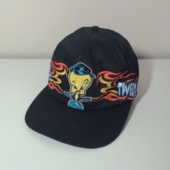 90s looney toons tweety bird biker flame hat