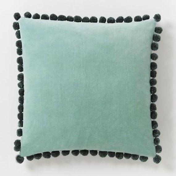 pom pillow pom trim Velvet ChesapeakeCottage Pom Blue Cover Black Pillow with by Pom