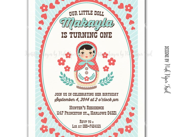 Matryoshka / Babushka Nesting Doll Invitation, Customizable wordings, Print your own invitation