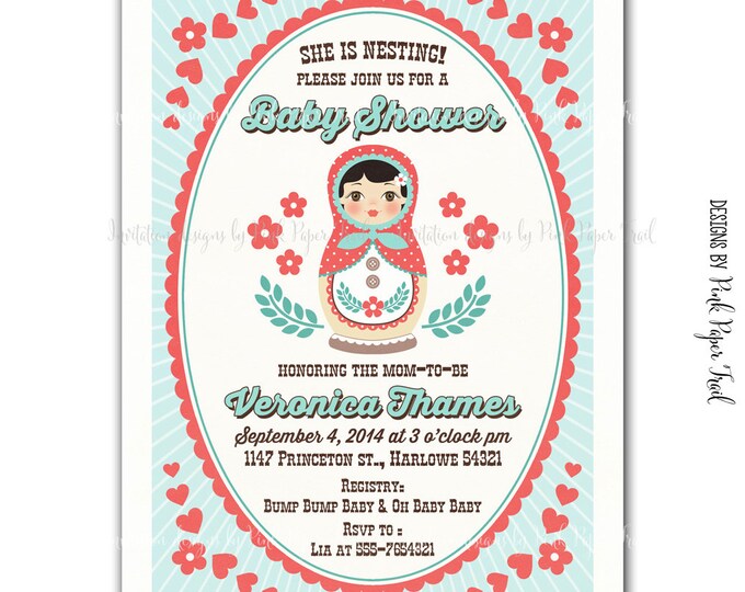 Matryoshka / Babushka Nesting Doll Invitation, Customizable wordings, Print your own invitation