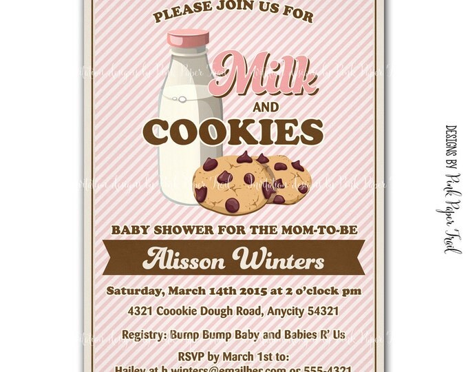 Vintage Retro Milk and Cookies Invitation, I will customize for you, Print your own