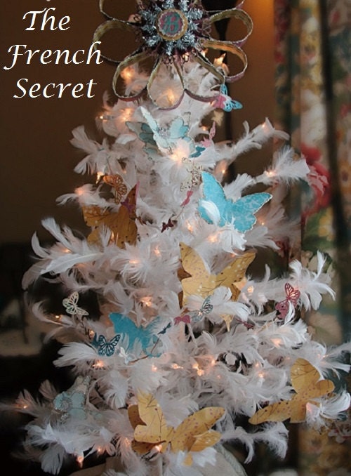 Chic Christmas 12 Aqua Blue Glitter Butterfly Ornament Topper Decor Shabby Xmas Tree Victorian Wreath Centerpiece