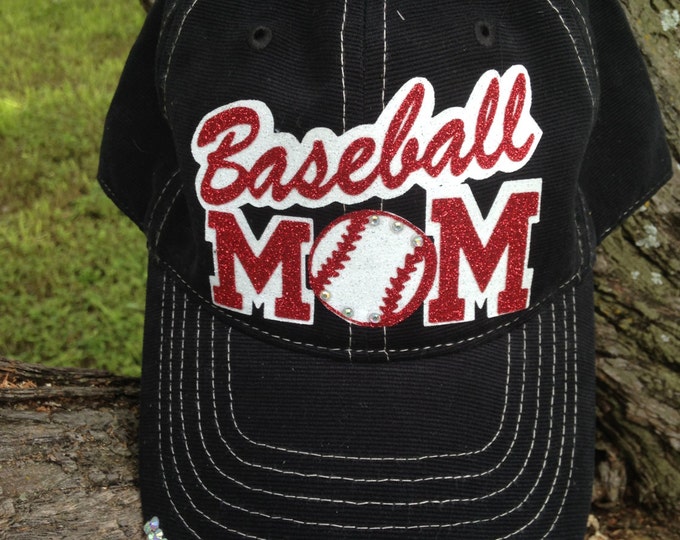 Baseball Mom Cap, Personalized Womens Baseball Cap, Custom Trucker Hat, Team Mom Gift, Gift for Her, Fan Gear, Rhinestone Baseball Trucker