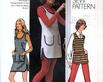 Simplicity 5205 Vintage 70s Misses' Mini-Jumper, Tunic and Pants Sewing Pattern - Uncut - Size 14 - Bust 36
