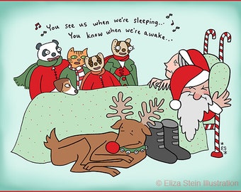 Funny Christmas Card, Santa and Mrs Claus, Carol with Rudolph and Kids, Humorous Xmas Holiday Card