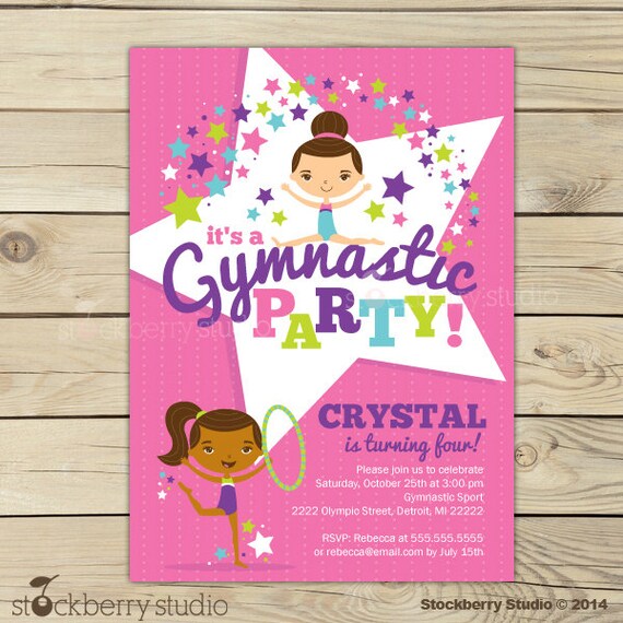Gymnastics Birthday Invitation Printable by stockberrystudio
