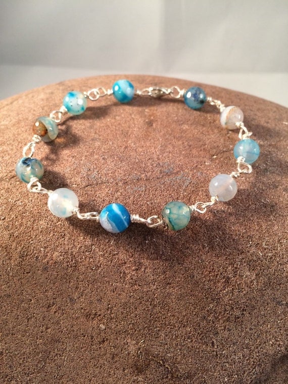 Items similar to Silver plated agate bracelet on Etsy