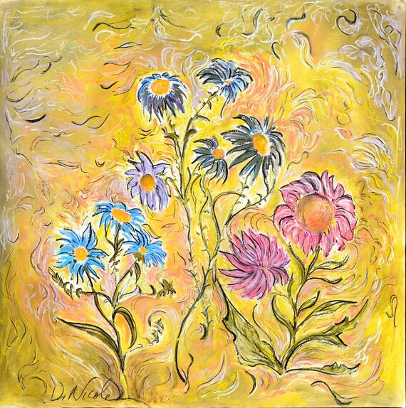 Items similar to Original Mixed Media Pastel Painting, Flower Dance