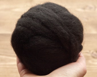 Black Wool Roving for Needle Felting, Wet Felting, Spinning, Dyed Roving, Fiber Arts, Supplies