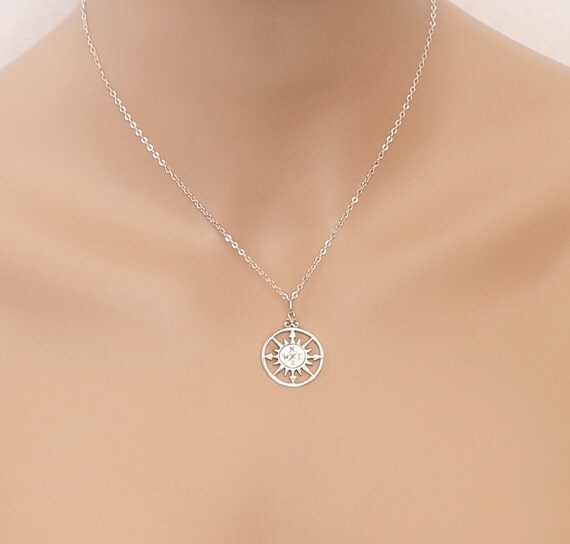 Rose Compass Necklace Rose Compass Pendant Sterling Silver